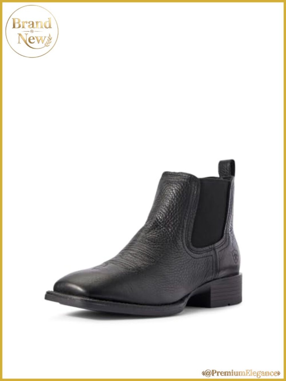Men's Full-Grain Leather Slip-On Western Chelsea Boots Square Toe